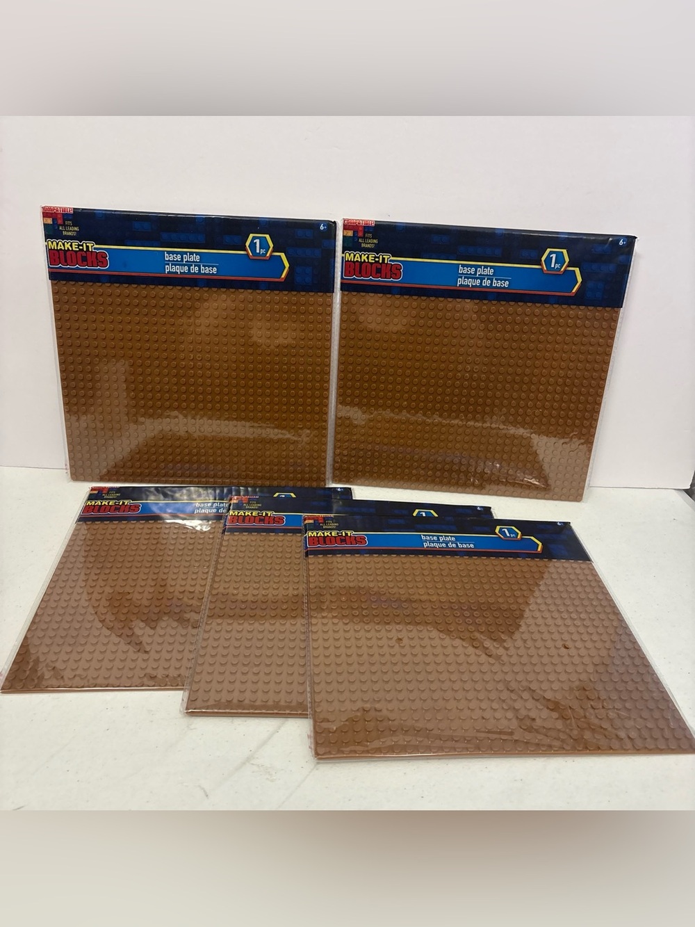 Make-IT Blocks - Brown Base Plates Lot Of 5 Compatible With Many Leading Brands